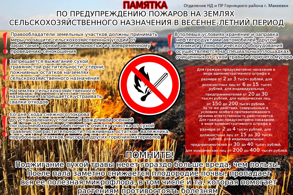 Памятка по предупреждению пожаров на землях сельскохозяйственного назначения.